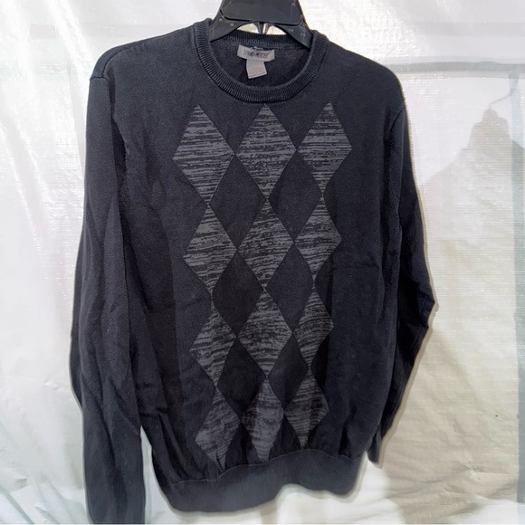 Men's Black Argyle Crewneck Sweater - Picture 1 of 4